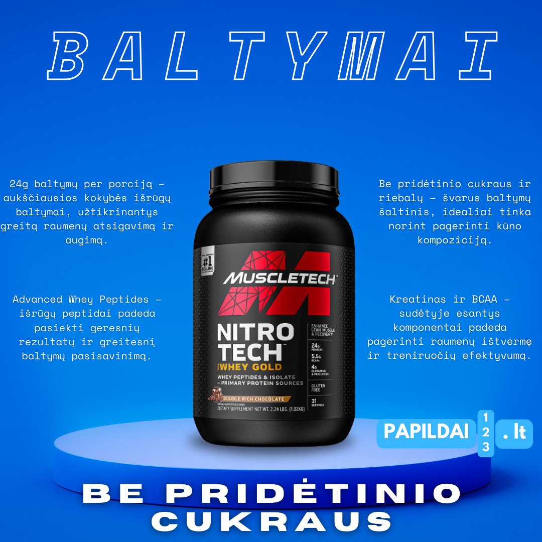 MuscleTech Baltymų Išrūgos Nitro Tech 100% Whey Gold 2.27kg